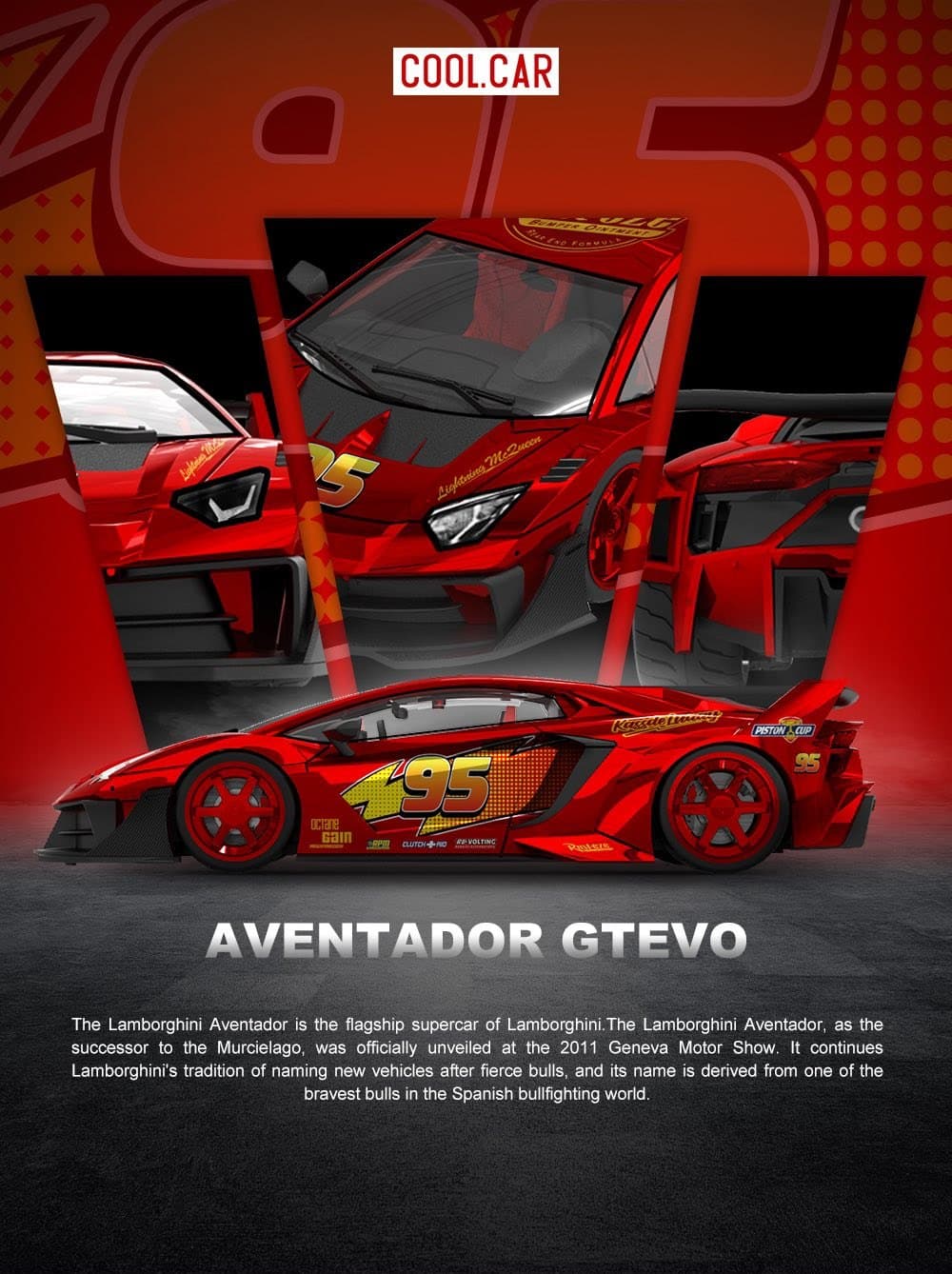 Cool Car - Lamborghini Aventador GTEVO Lightning McQueen #95 – CC643832 — ảnh 1