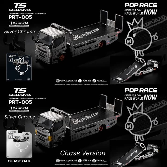 POPRACE - PANDEM FUSO 300 FLATBED TRANSPORTER SILVER CHROME - PRT005 — ảnh 1