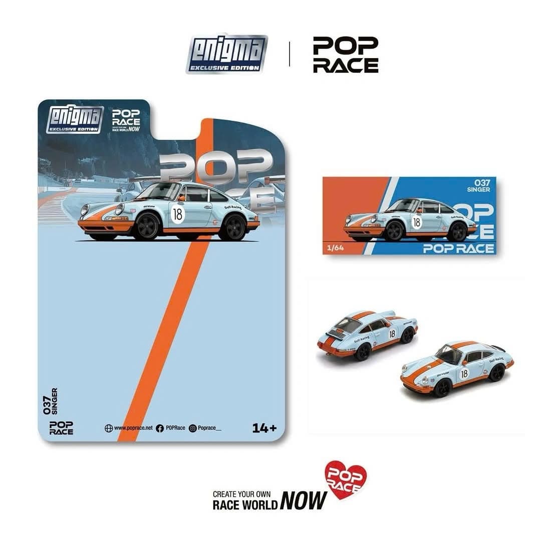POP RACE - Singer Racing Orange/Blue #18 Enigma Exclusive Edition 1:64 - PRE037 — ảnh 1