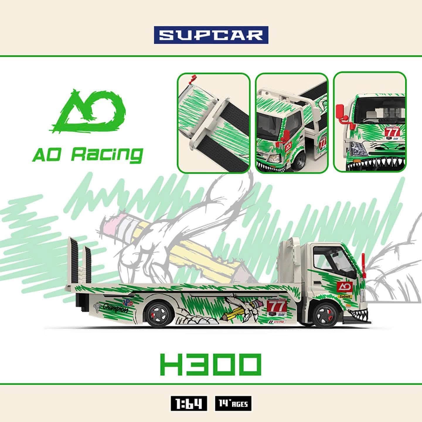 SC 1:64 H300 Flat Transport Trailer - Model 77 - White and Green Graffiti Green Dinosaur — ảnh 3