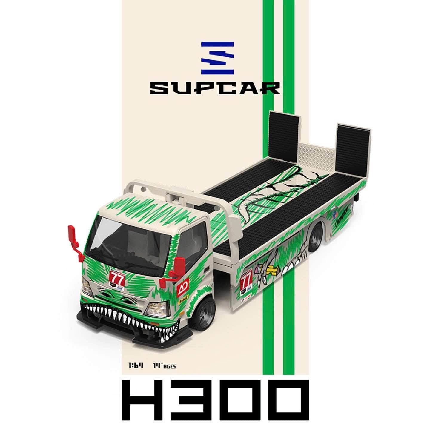 SC 1:64 H300 Flat Transport Trailer - Model 77 - White and Green Graffiti Green Dinosaur — ảnh 2