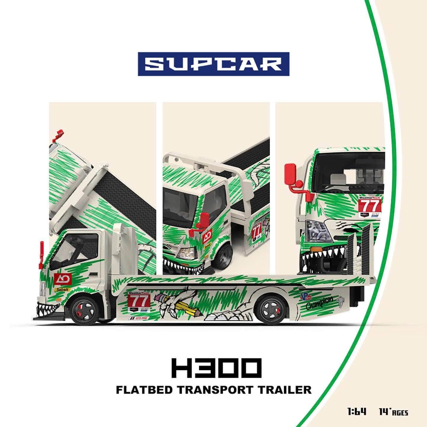 SC 1:64 H300 Flat Transport Trailer - Model 77 - White and Green Graffiti Green Dinosaur — ảnh 1