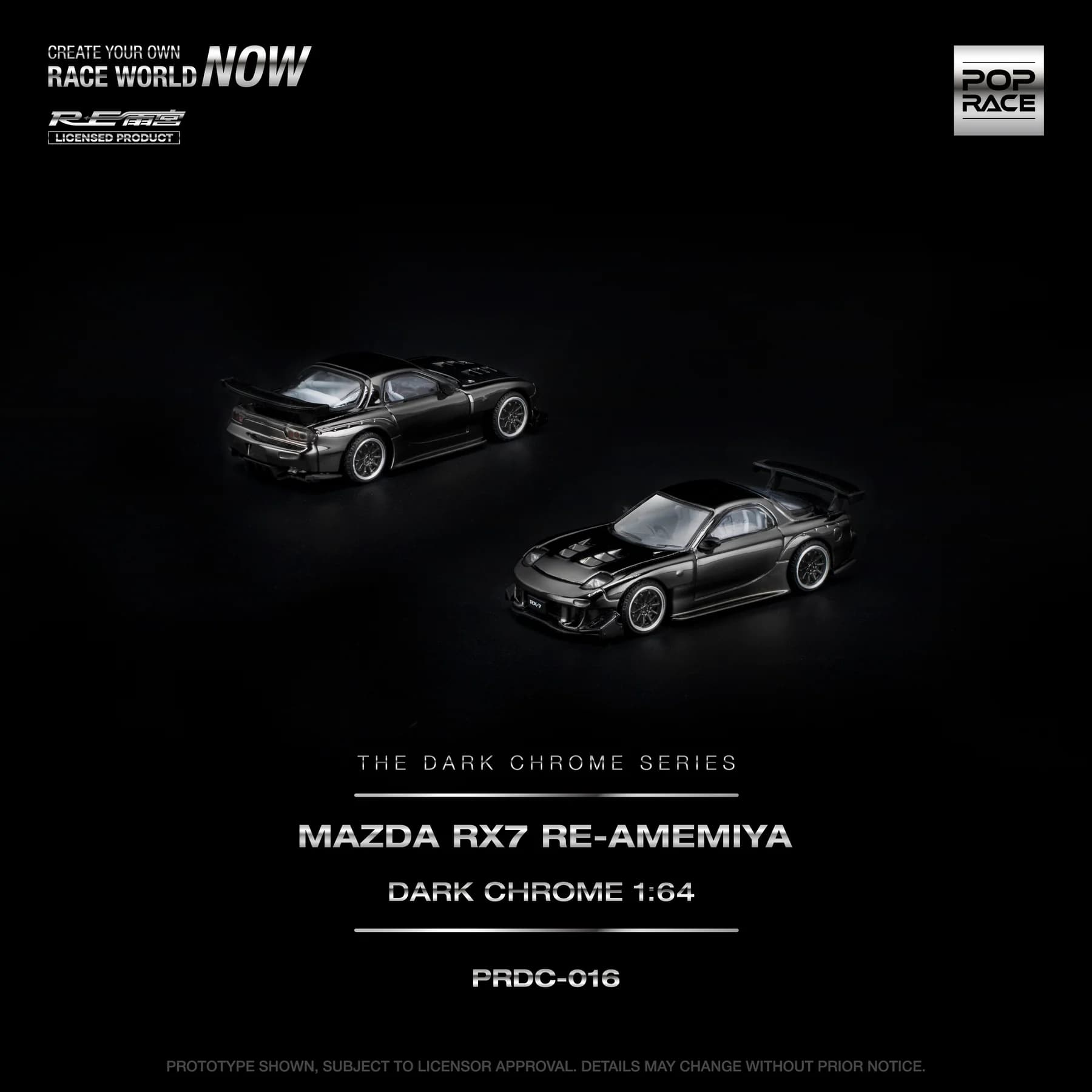 POPRACE 1:64 MAZDA RX-7 RE-AMEMIYA DARK CHROME - PRDC016 — ảnh 4