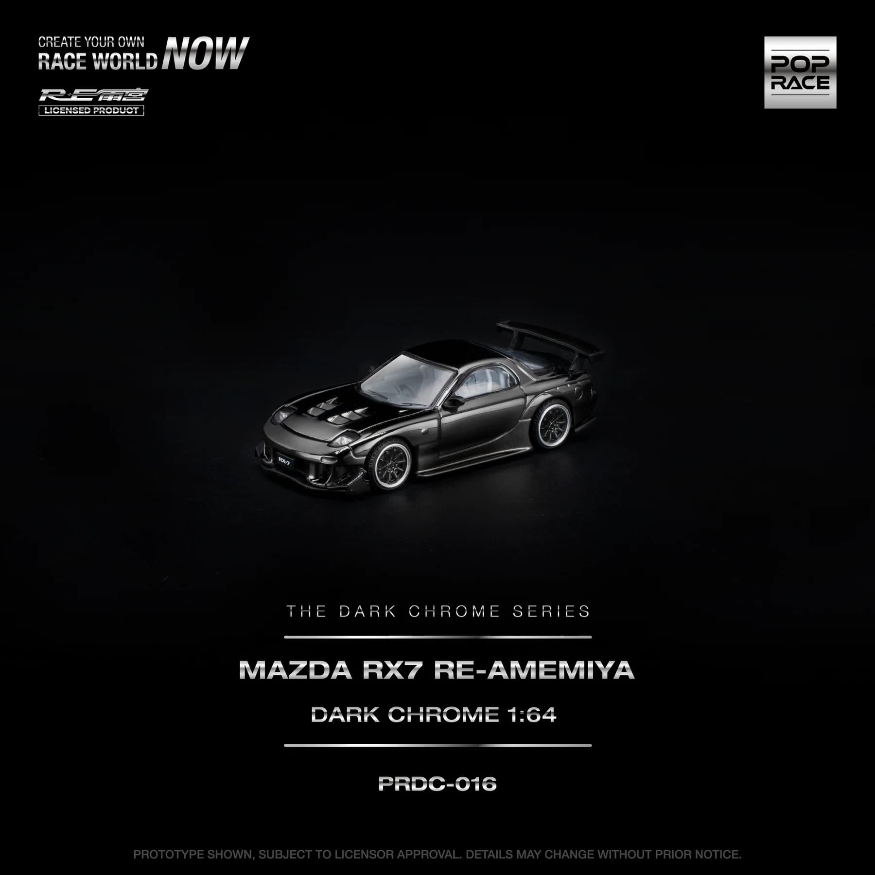 POPRACE 1:64 MAZDA RX-7 RE-AMEMIYA DARK CHROME - PRDC016 — ảnh 1
