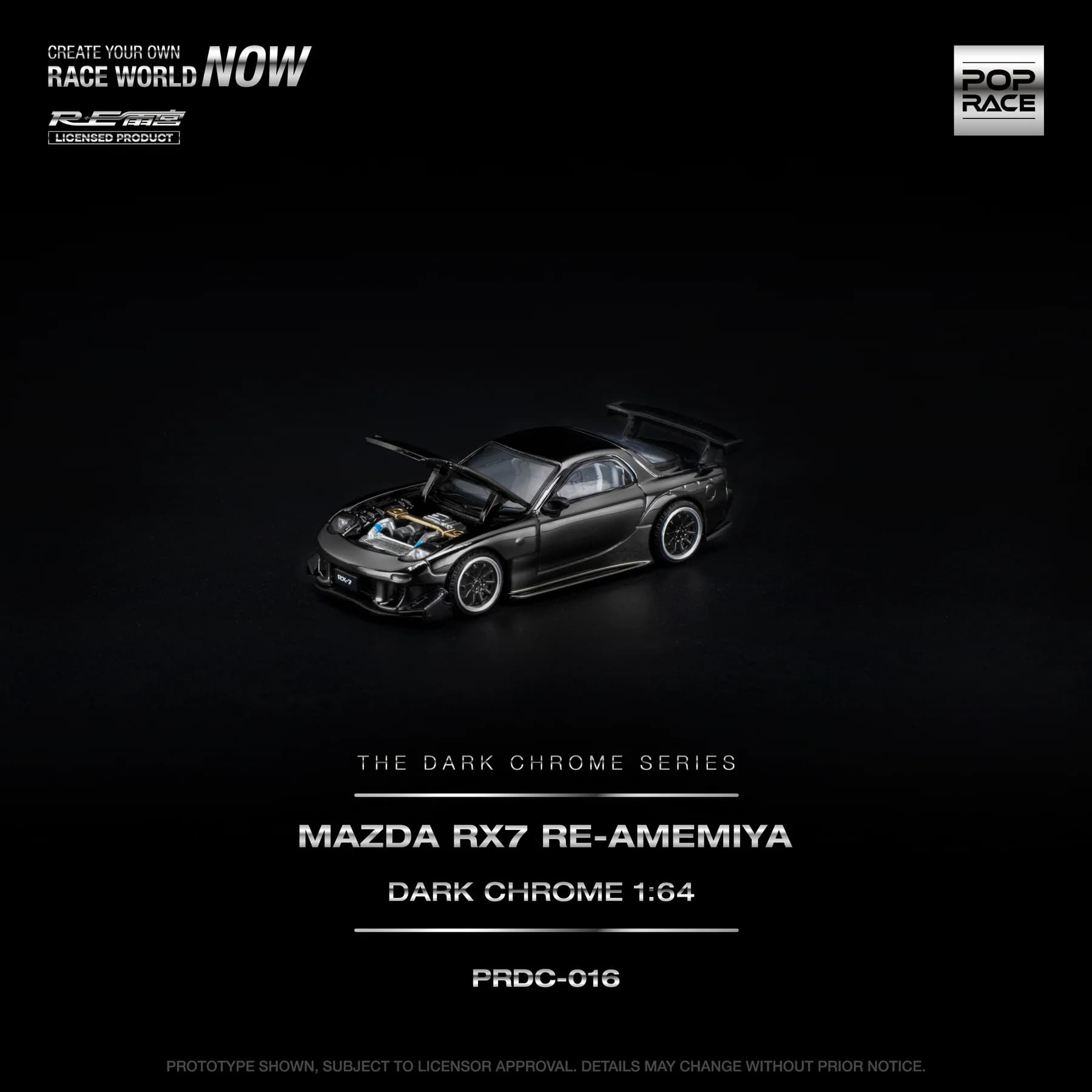 POPRACE 1:64 MAZDA RX-7 RE-AMEMIYA DARK CHROME - PRDC016 — ảnh 2