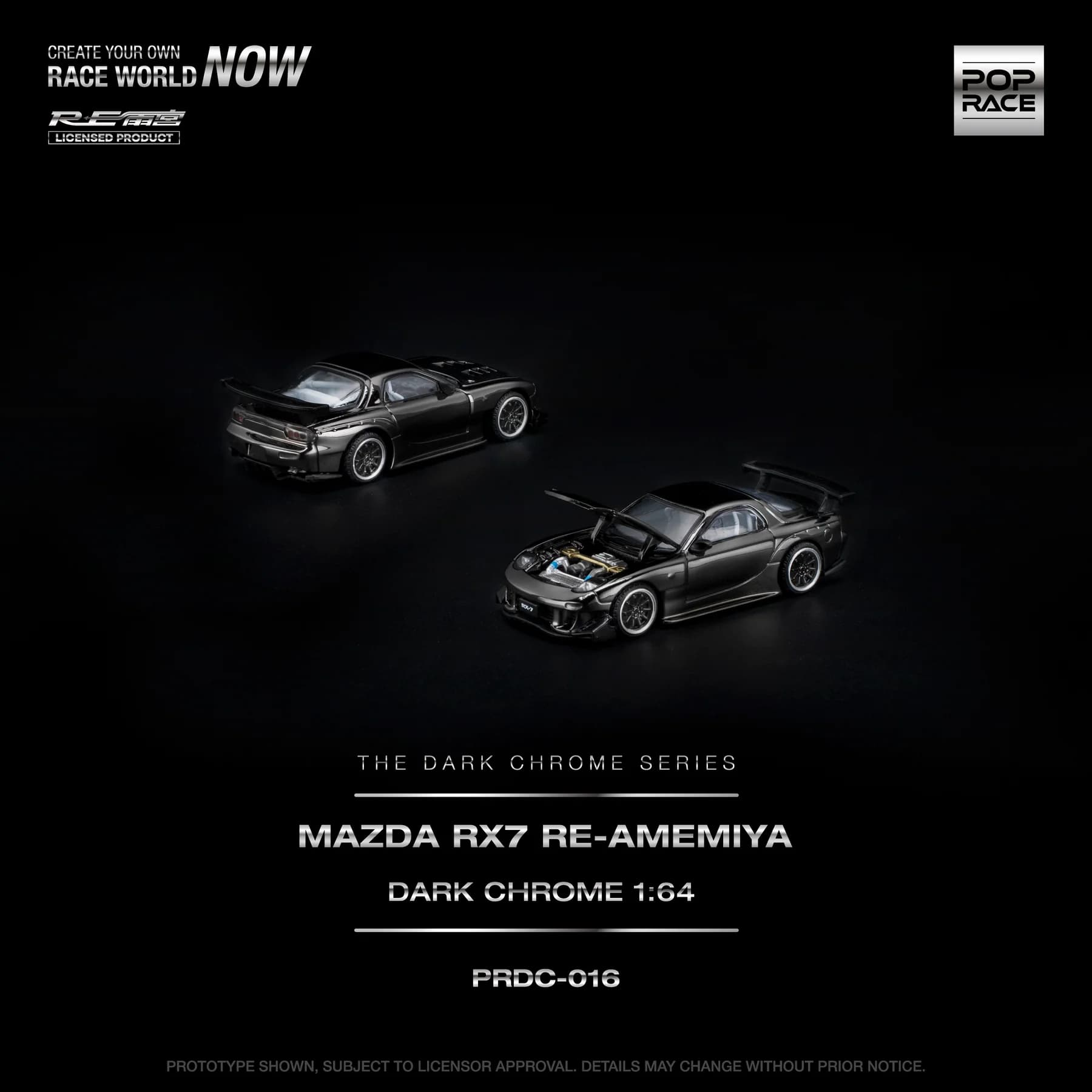 POPRACE 1:64 MAZDA RX-7 RE-AMEMIYA DARK CHROME - PRDC016 — ảnh 3