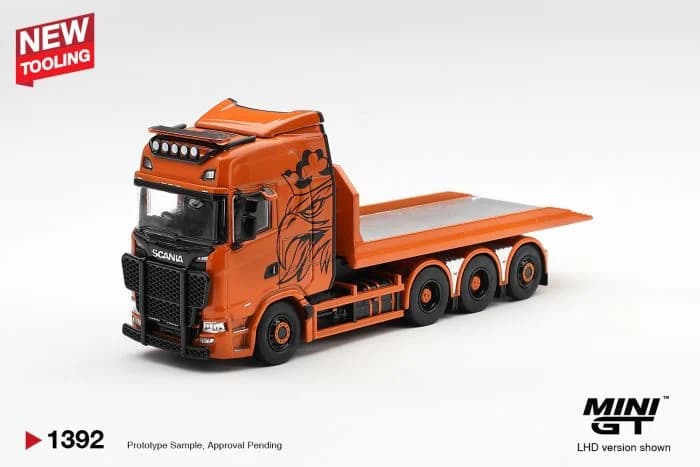 MINI GT 1:64 Scania 770S B8x4NA Hooklift Flatbed Orange - MGT01392-L — ảnh 1