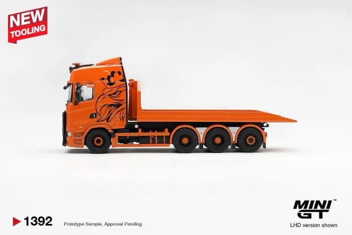 MINI GT 1:64 Scania 770S B8x4NA Hooklift Flatbed Orange - MGT01392-L — ảnh 3