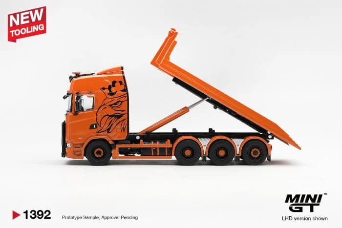 MINI GT 1:64 Scania 770S B8x4NA Hooklift Flatbed Orange - MGT01392-L — ảnh 5
