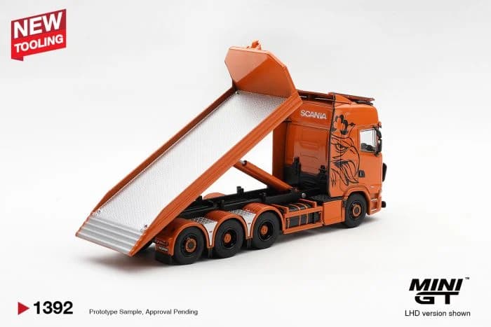 MINI GT 1:64 Scania 770S B8x4NA Hooklift Flatbed Orange - MGT01392-L — ảnh 6