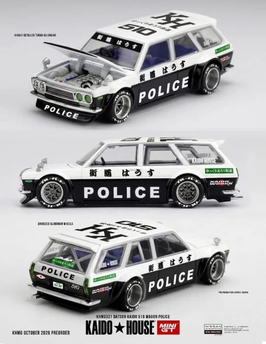 KAIDO HOUSE 1:64 Datsun KAIDO 510 Wagon Police - KHMG321 — ảnh 1